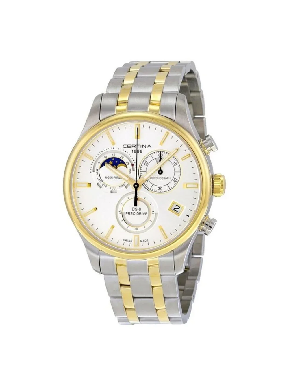 NWT Certina DS-8 Chrono Moonphase Silver Dial Two-tone Men's Watch C033450220310